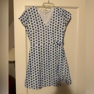 Blue and white floral tie dress